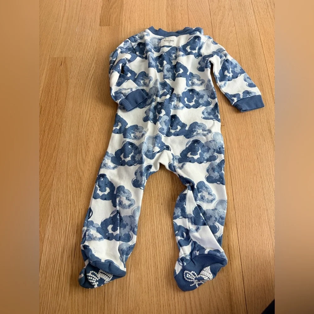 Burt’s Bees Baby Footed Sleeper 3-6 Months Organic Cotton Zip Pajamas Blue Cloud
